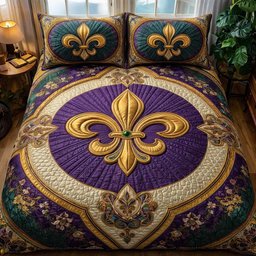 Mardi Gras Fleur Quilted Bedding Set Traditional Carnival Bedspreads King Gift Idea