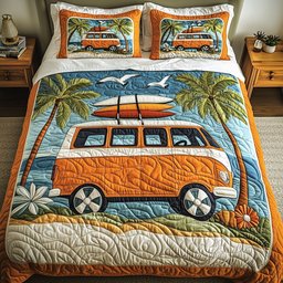 Hippie Van Quilted Bedding Set Coastal Summer Best Duvet Covers Gift For Mom
