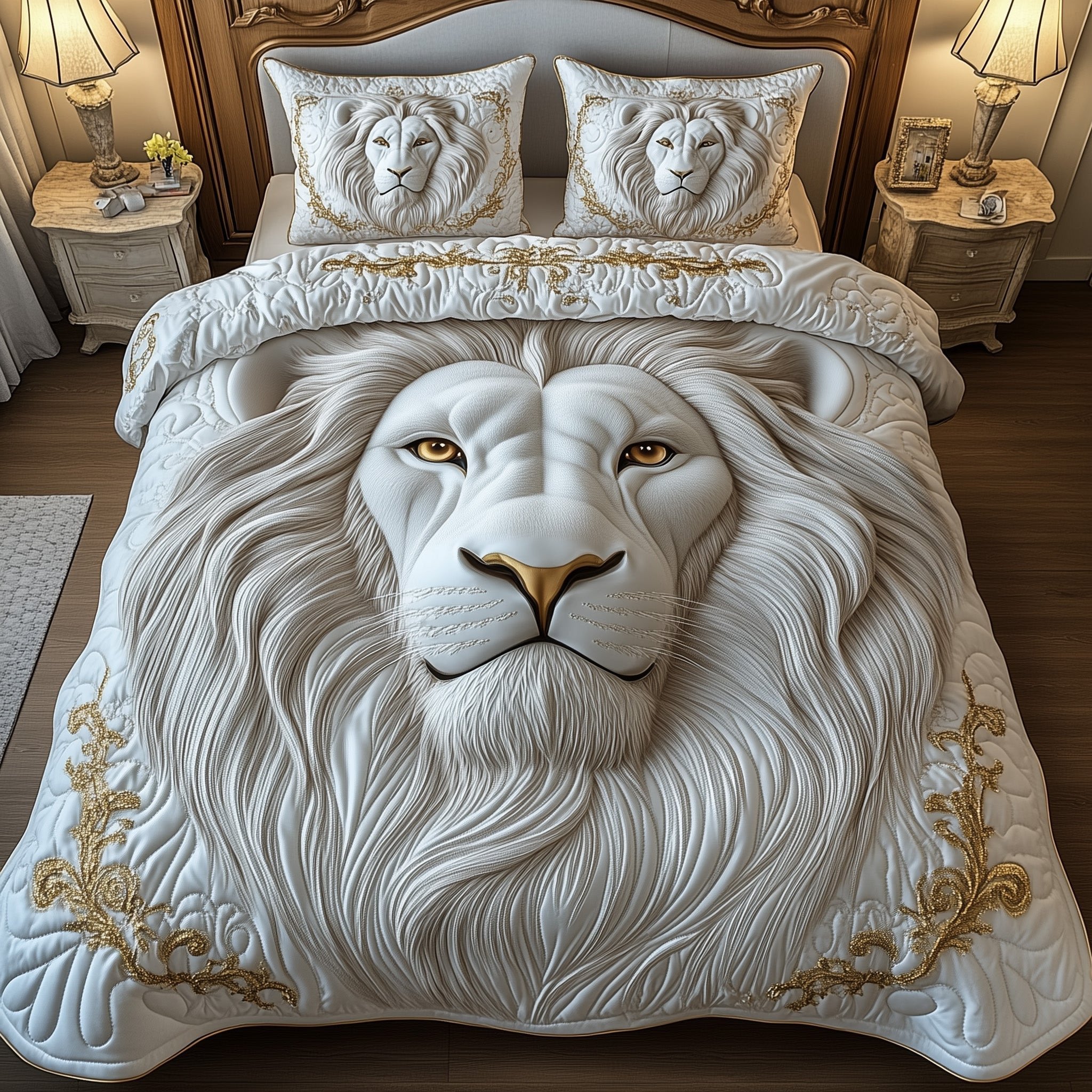 Majestic Lion Quilted Bedding Set Luxury Safari Lion Comforter Sets King Queen Bedroom Decor