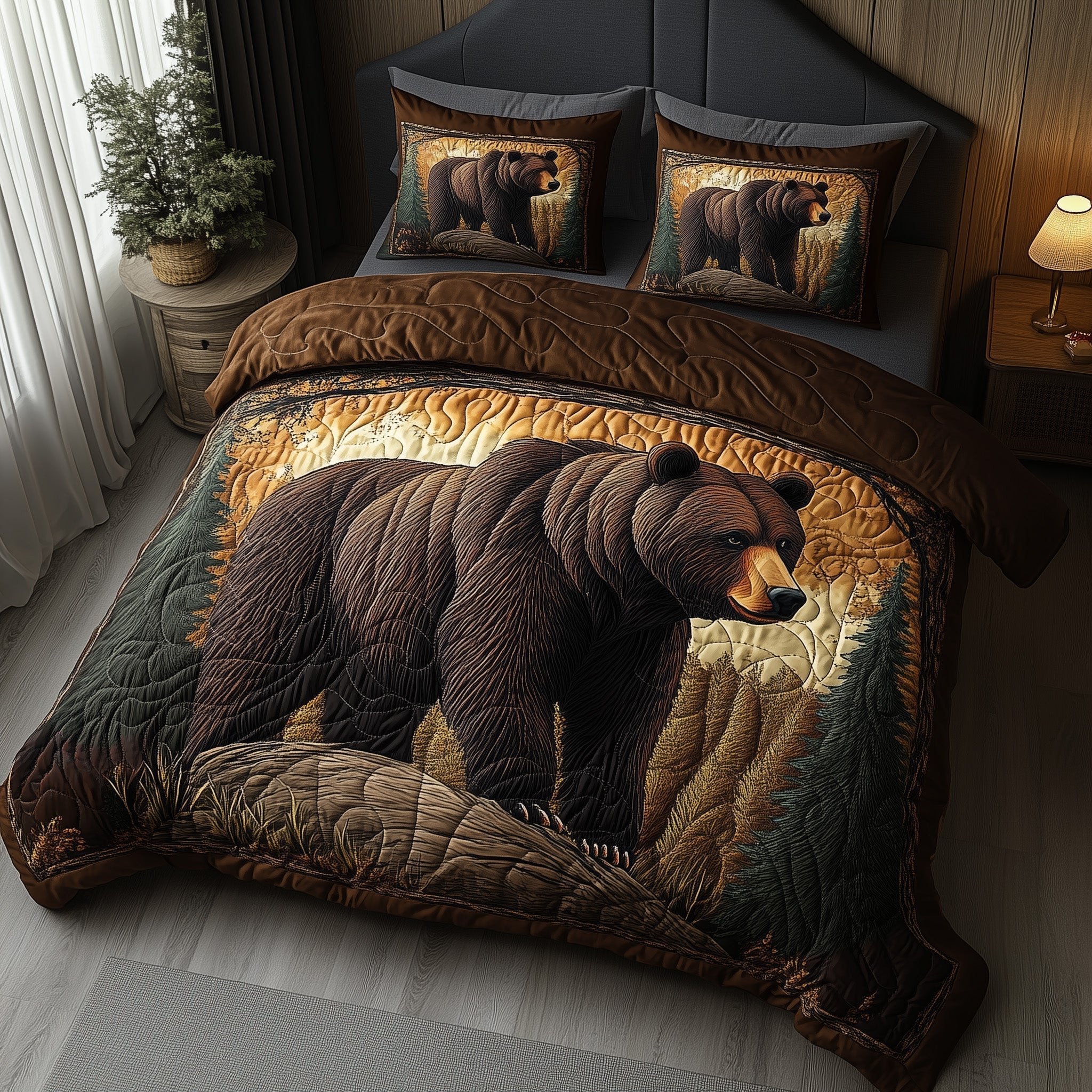Forest Guardian Quilted Bedding Set Nature Lover Bedding Set Gift For Bear Lovers