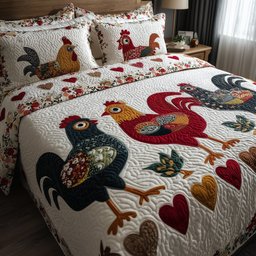Funky Chicken Quilted Bedding Set Chicken Picture Bedroom Decor Chicken Lover Gift