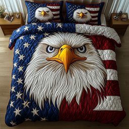 Patriot Eagle Quilted Bedding Set 4th Of July Comforter Sets Gift For Husband