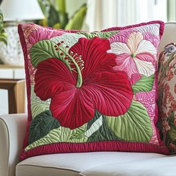 Hibiscus Charm Quilted Pillow Case Colorful Throw Pillows Gift For Mom