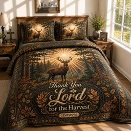 Thank You Lord For The Harvest Deer Quilted Bedding Set Christian Faith Deer Bedding Gifts