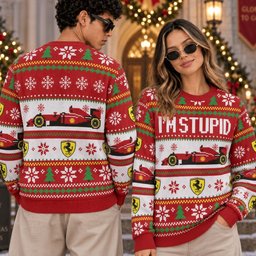 Ferrari F1 Racing Car And I_m Stupid Ugly Christmas Sweater Racing Xmas Clothing