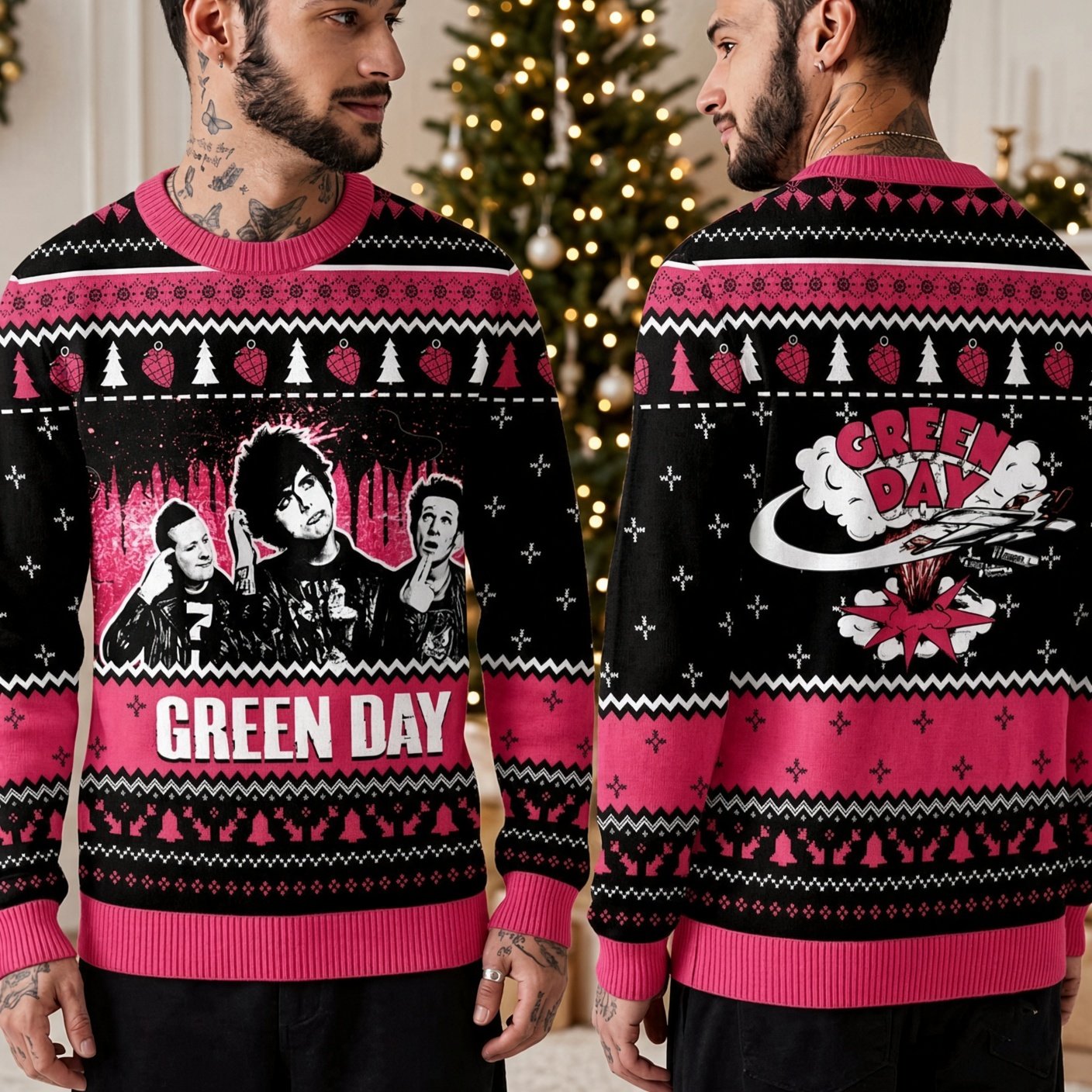 Green Day American Rock Band Ugly Christmas Sweater Green Day Xmas Gear Fan Gift