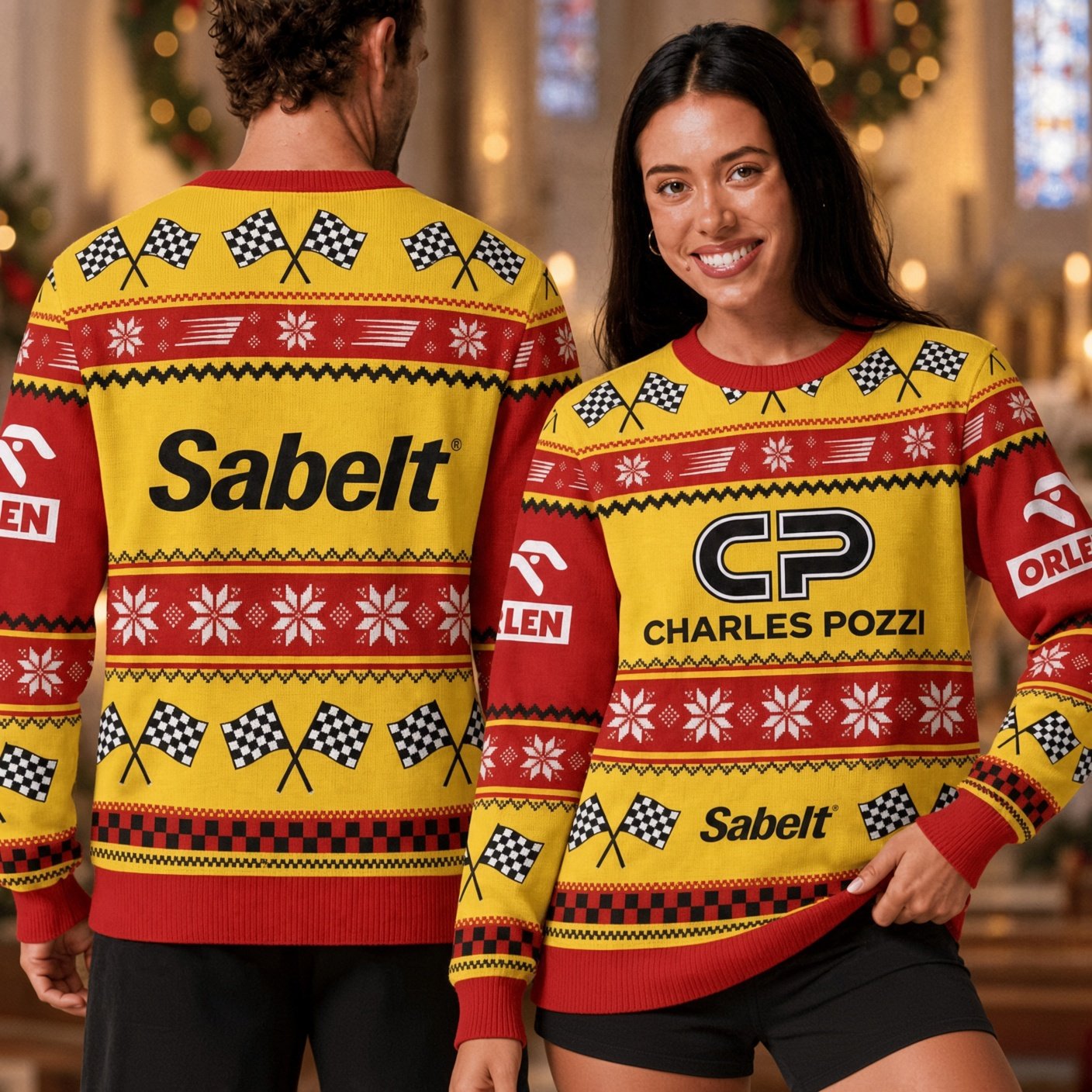 Sabelt Charles Pozzi Checkered Flag Racing Team Ugly Christmas Sweater Racing Xmas Wear