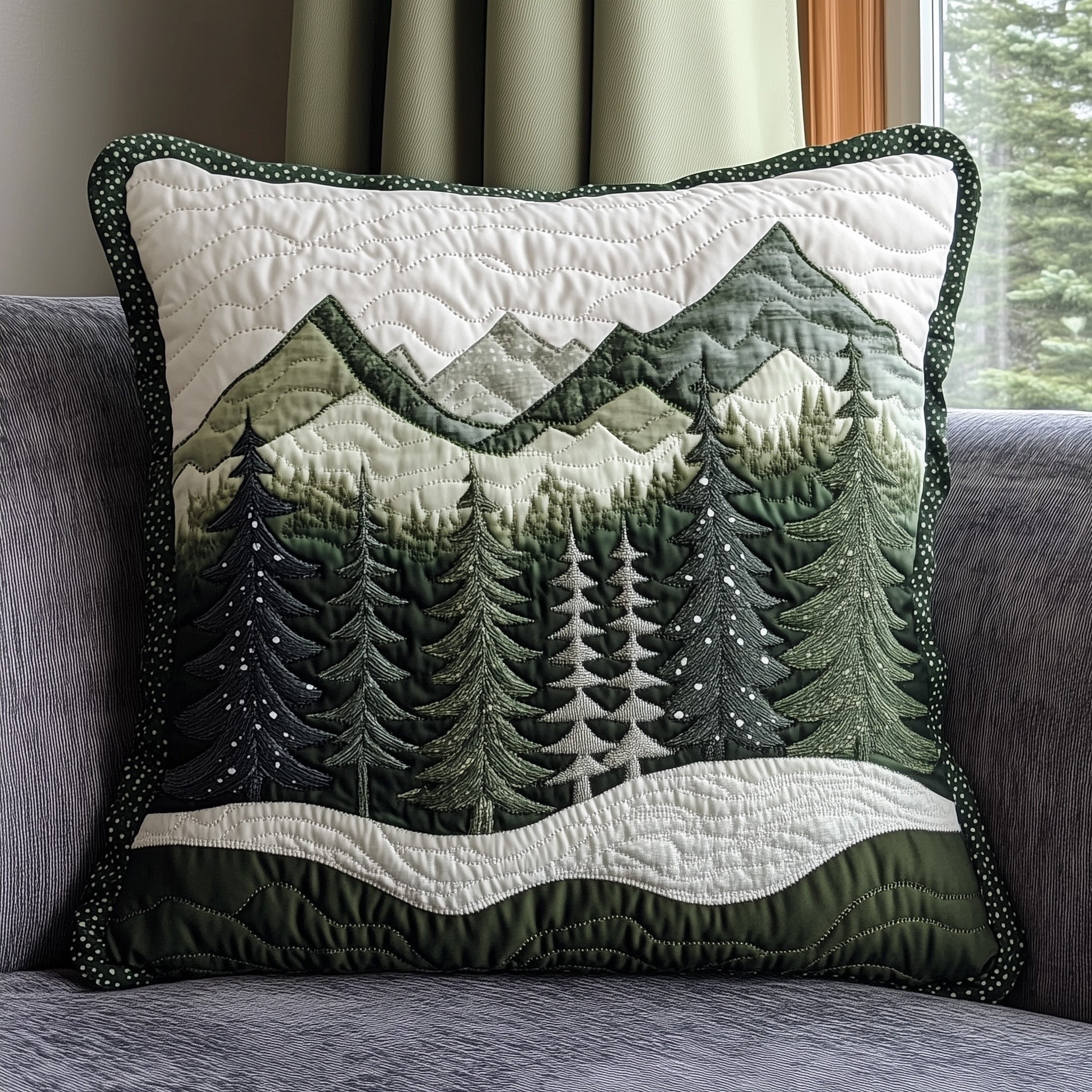Misty Forest Mountain Quilted Pillow Case Throw Pillow Covers Gifts For Sister