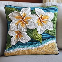 Seaside Blossom Plumera Quilted Pillow Case Luxury Throw Pillows Gifts For Wife