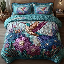 Sparkling Hummingbird Quilted Bedding Set Spring Comforter Sets Gift For Mom