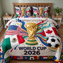 Tri Nation Trophy Quilted Bedding Set  World Cup 2026 Duvet Covers gift For Him
