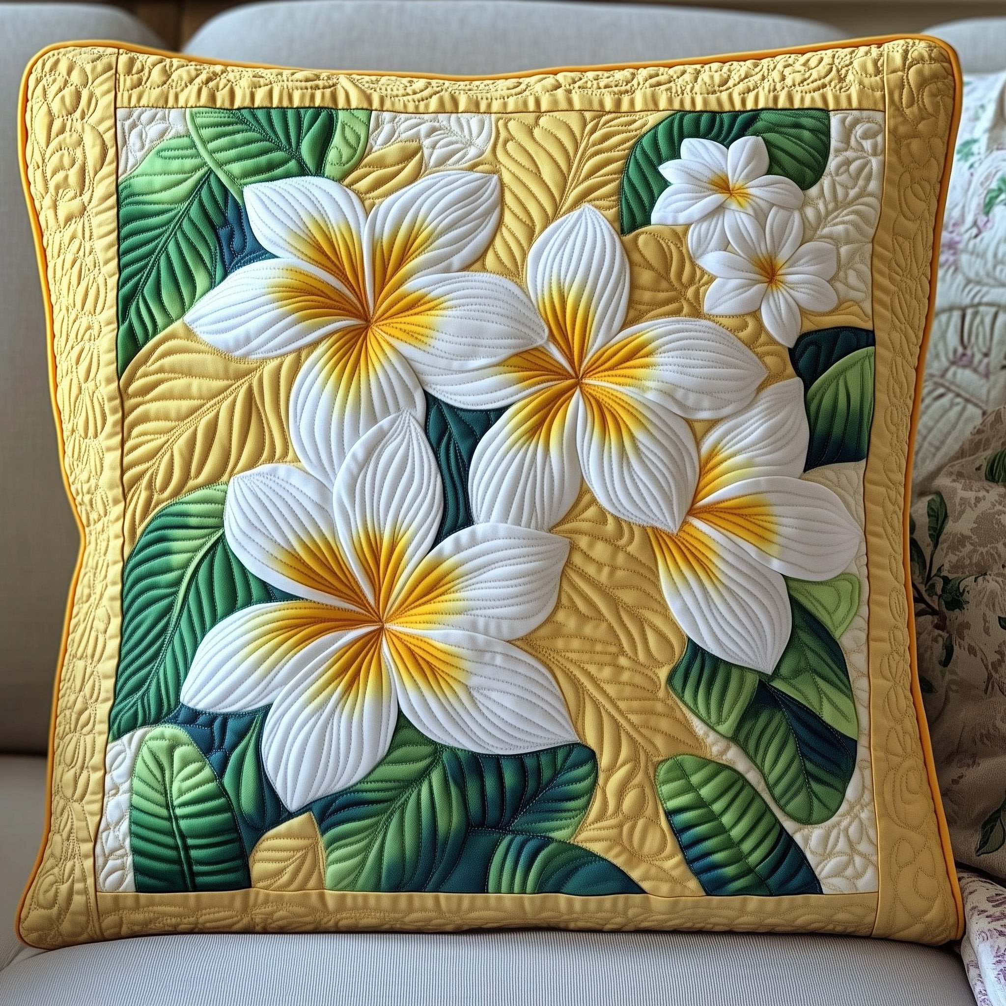 Plumeria Blossom Quilted Pillow Case Cute Throw Pillows Gifts For Family