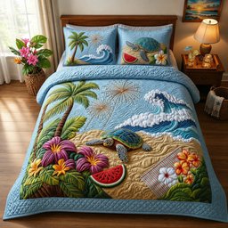 Sea Turtle Quilted Bedding Set Tropical Sea Turtle Duvet Covers Coastal Home Decor