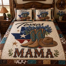 Texas Trail Spirit Quilted Bedding Set Cowboy Boots Quilted Bedding Set Presents For Dad