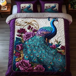 Serene Peacock Quilted Bedding Set Elegant Best Duvet Covers Gift For Grandma