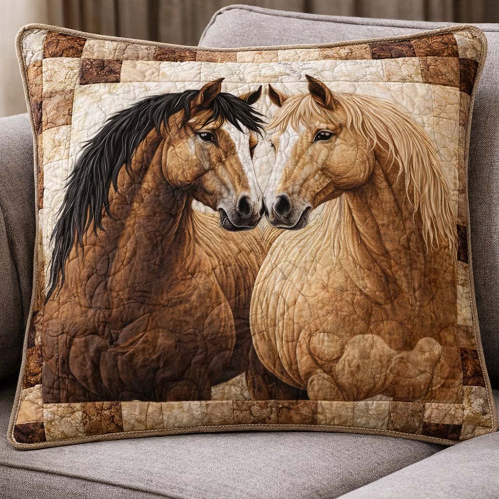 Twin Horses Quilted Pillow Case Decorative Pillows For Couch Horses Lovers Gifts