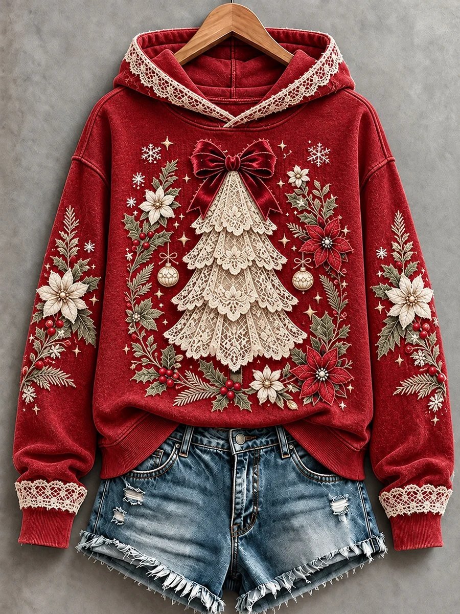Christmas Tree Art Hoodie Christmas Holiday Clothing Gifts For Girlfriend