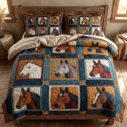 Western Portraits Quilted Bedding Set Mosaic Horse Comforter Sets Gift For Him