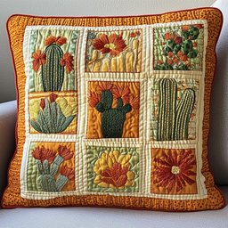 Blooming Cactus Haven Quilted Pillow Case Couch Pillows Unique Gift For Her