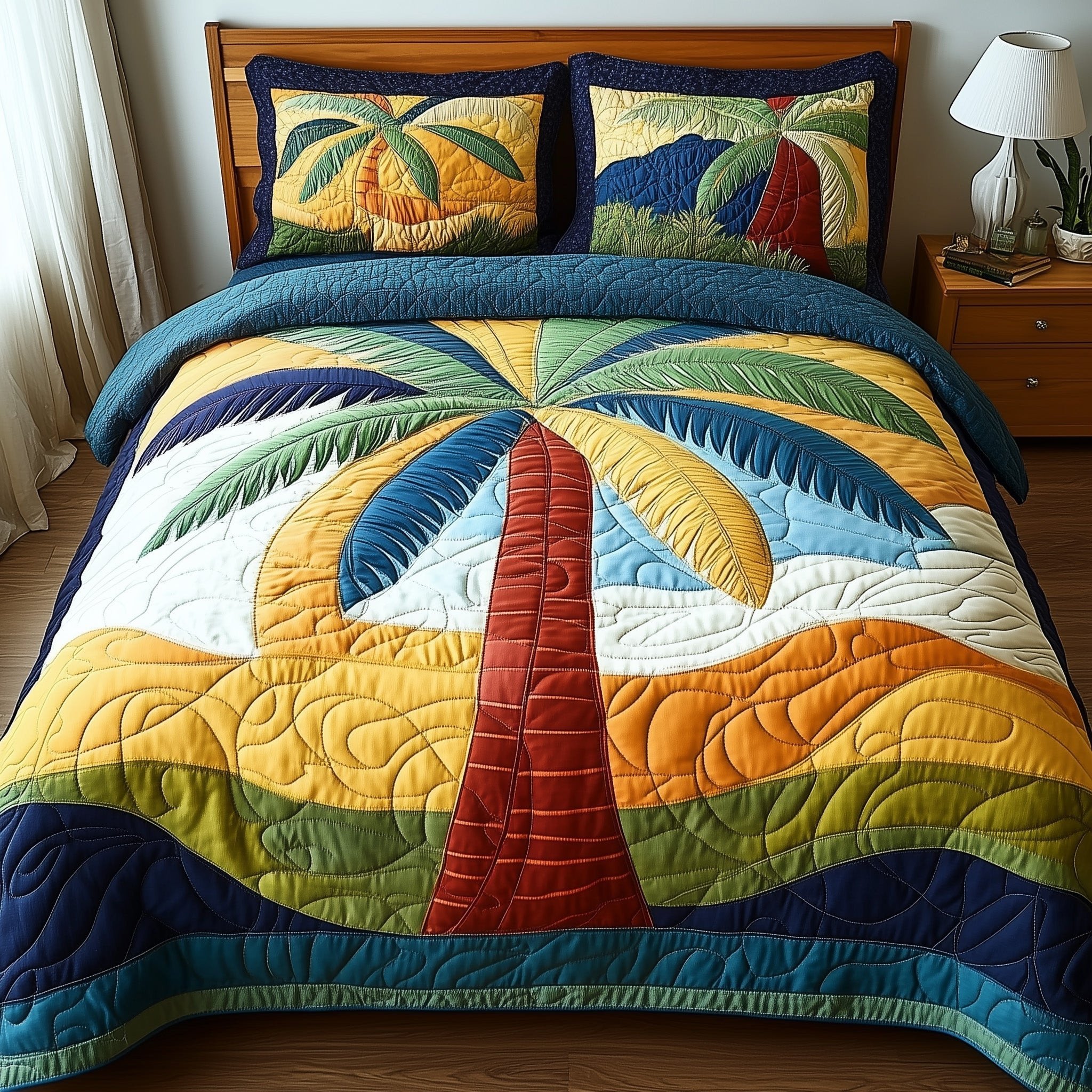 Tropical Dream Quilted Bedding Set Geometric Sunset Beach Duvet Covers Gift for Friend
