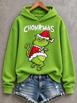 Christmas Funny Cat Chonkmas Print Casual Hoodie Christmas Holiday Outfit Gifts