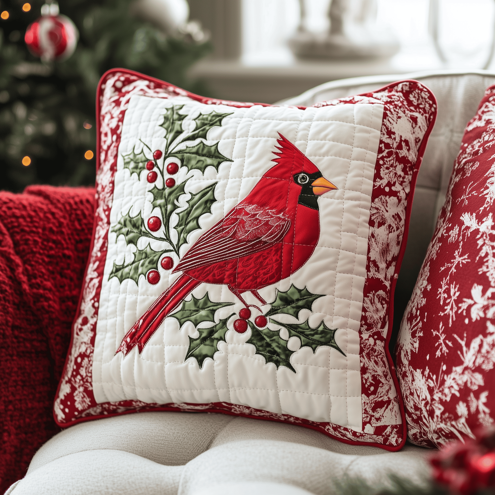Red Cardinal Holiday Quilted Pillow Case Decorative Throw Pillows Gifts For Wife
