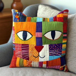 Colorful Cat Quilted Pillow Case Throw Pillow Covers Gift For Cat Lovers