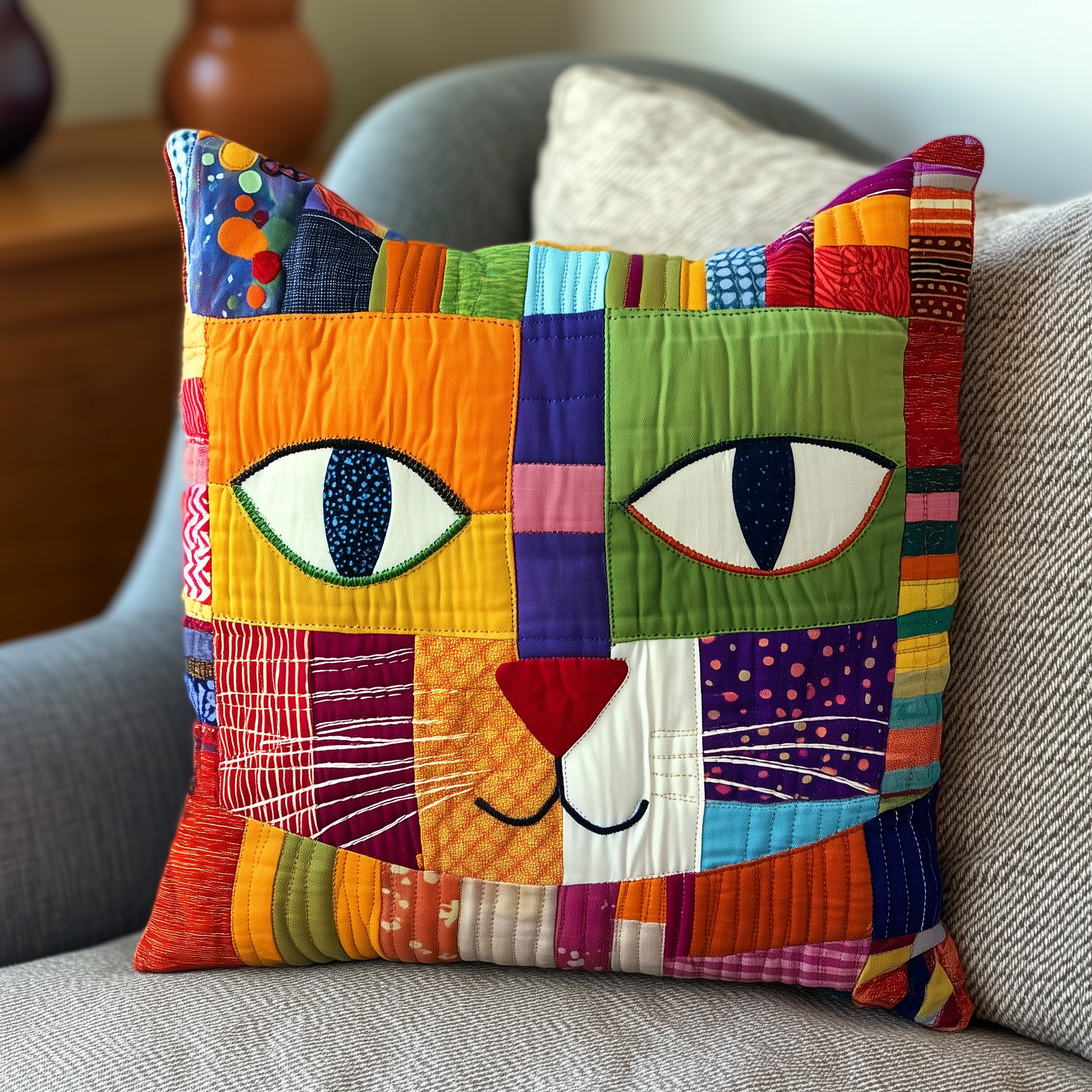 Colorful Cat Quilted Pillow Case Throw Pillow Covers Gift For Cat Lovers