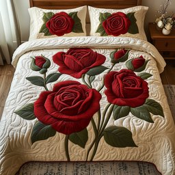 Timeless Scarlet Bloom Quilted Bedding Set Rose Floral Comforter Sets Mother Gifts Idea