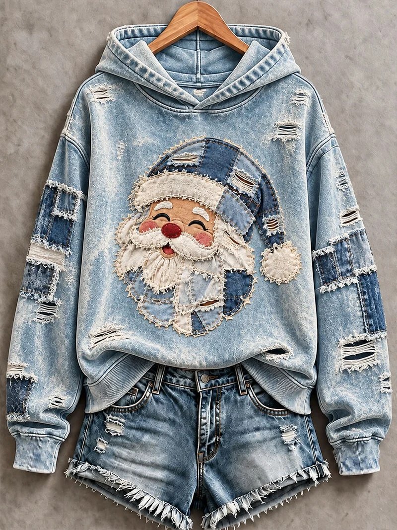 Santa Print Casual Hoodie Women_s Holiday Xmas Clothing Unique Gifts For Girlfriend