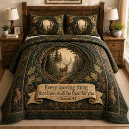 Woodland Deer Blessings Quilted Bedding Set Mystic Forest Bedding Nature Lover Gifts