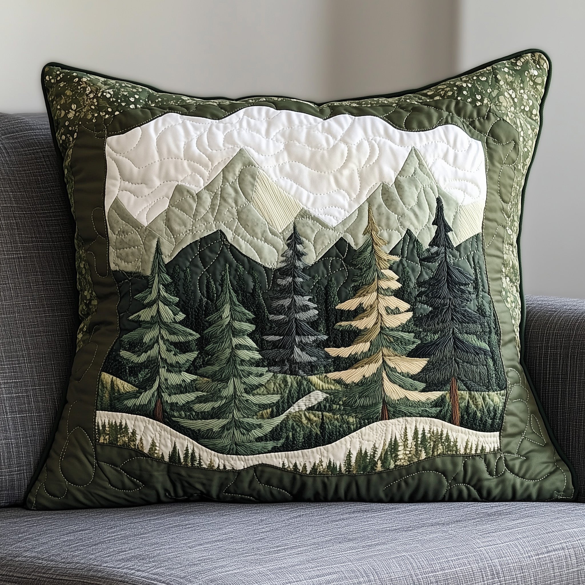 Misty Forest Mountain Quilted Pillow Case Couch Pillows Gifts For Housewarming