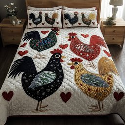Funky Chicken Quilted Bedding Set Cozy Home Decor Gift For Chicken Lovers