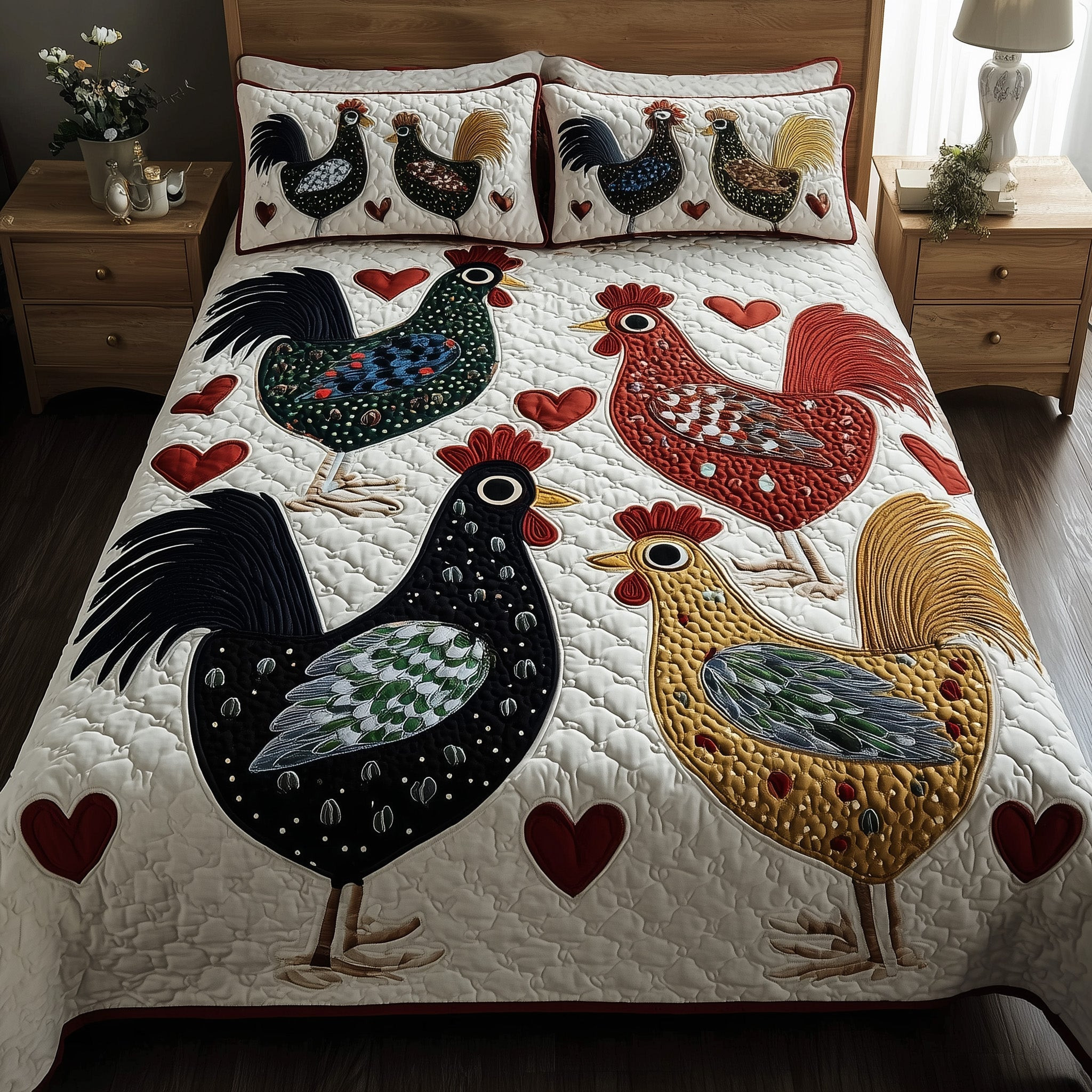 Funky Chicken Quilted Bedding Set Cozy Home Decor Gift For Chicken Lovers
