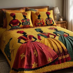 Golden Queens Quilted Bedding Set Afro Cultural Bedroom Decor Unique Gift For Her