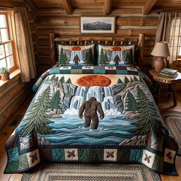 Mystic Sasquatch Quilted Bedding Set  Bigfoot In Woods Twin Bed Sheets Gift For Men