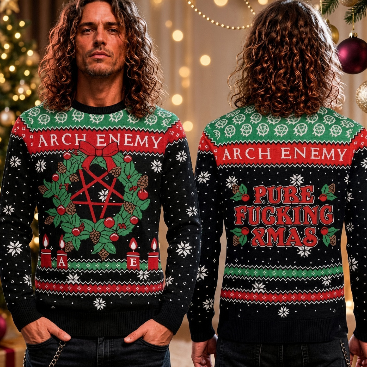 Arch Enemy Band Christmas Wreath Pure Fucking Xmas Ugly Sweater Arch Enemy Xmas Gear