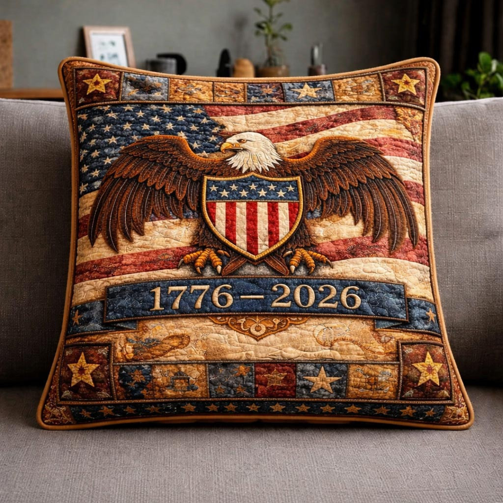 Liberty Spirit Quilted Pillow Case Patriotic USA Eagle Couch Pillows Gifts For Dad