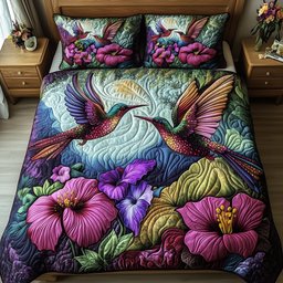 Hummingbird Love Quilted Bedding Set Hummingbird Floral Duvet Covers Gift For Dad