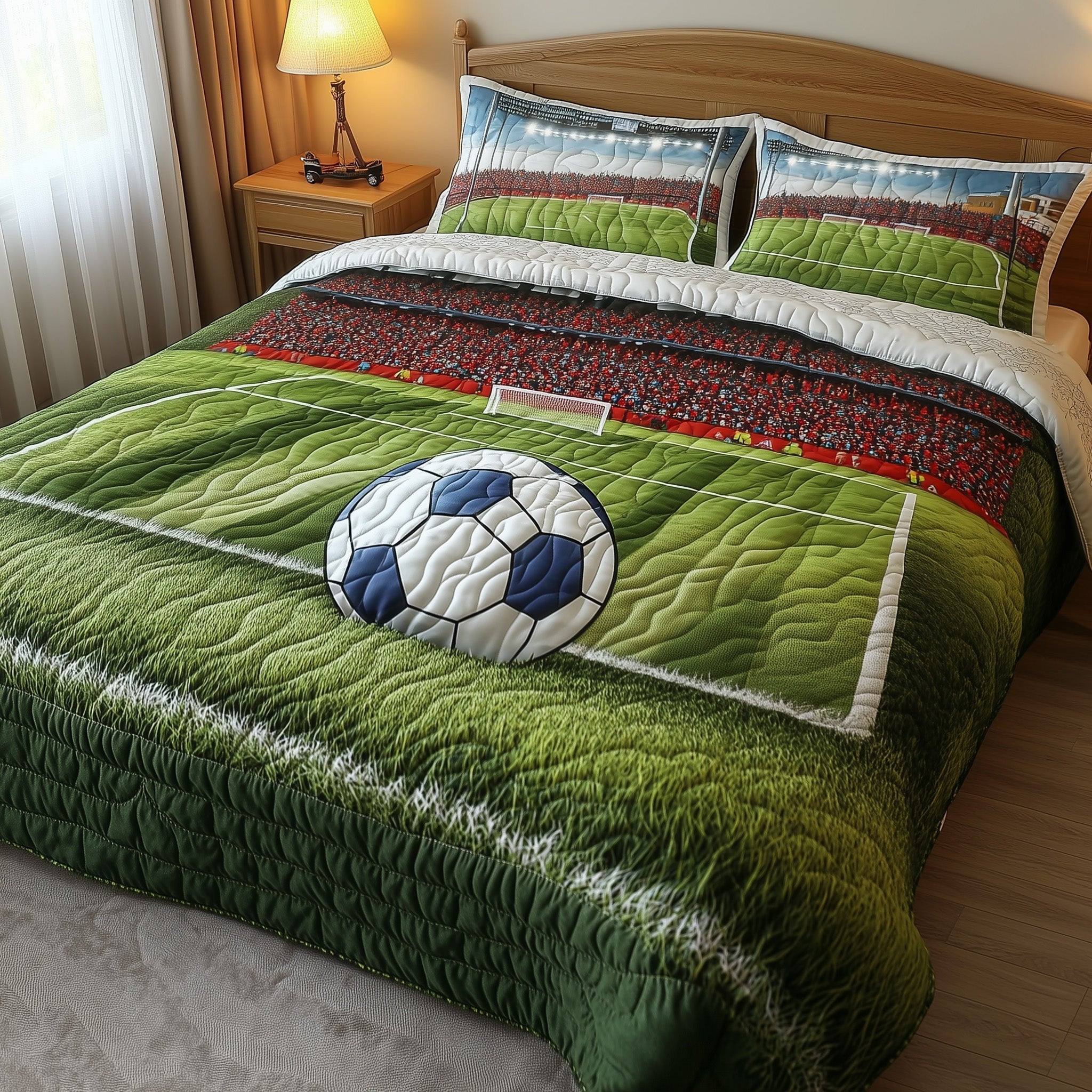 Soccer Field of Dreams Quilted Bedding Set Football Fans Duvet Covers Gift For Him