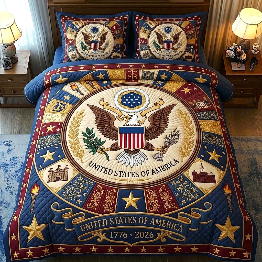 Heritage Patch Quilted Bedding Set United States Of America Bedding Set Patriotic Gift Ideas