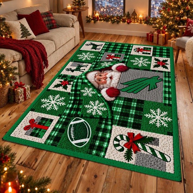 North Texas Mean Green NCAA Christmas Quilted Area Rug Game Day Decor Christmas Gifts