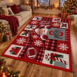 Ohio State Buckeyes NCAA Christmas Quilted Area Rug Game Day Decor Gift For Women
