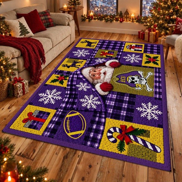 East Carolina Pirates NCAA Christmas Quilted Area Rug Pirates Game Day Decor Fan Gifts