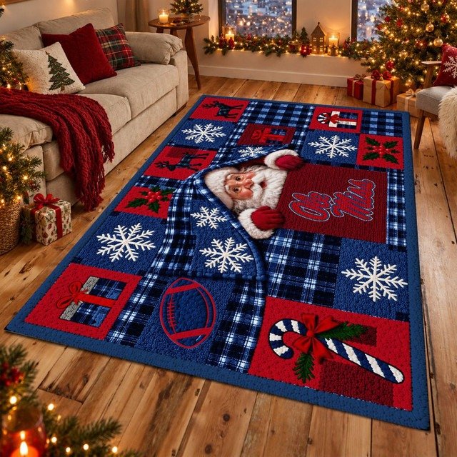 Ole Miss Rebels NCAA Christmas Quilted Area Rug Ole Miss Sports Decor Gift Guide