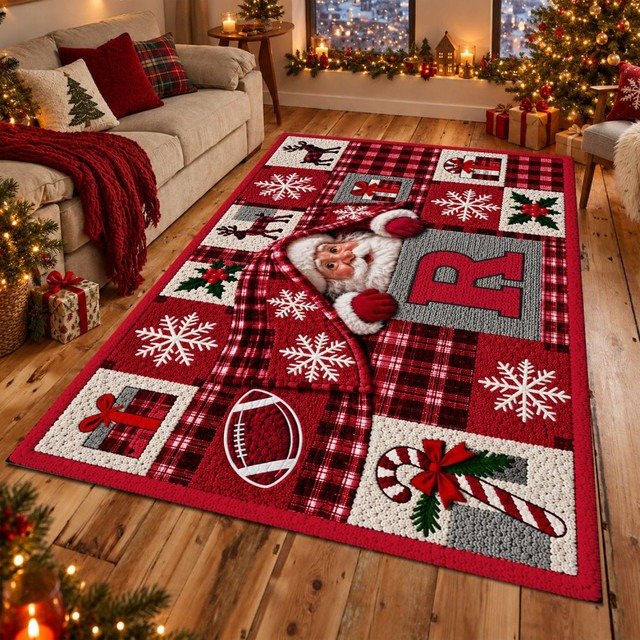 Rutgers Scarlet Knights NCAA Christmas Quilted Area Rug Rutgers Football Decor Gift Guide