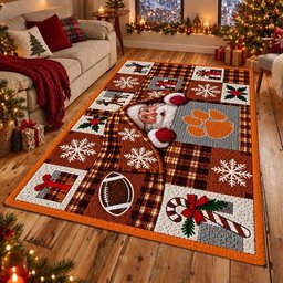 Clemson Tigers NCAA Christmas Quilted Area Rug Clemson Holiday Decor Gift For Family