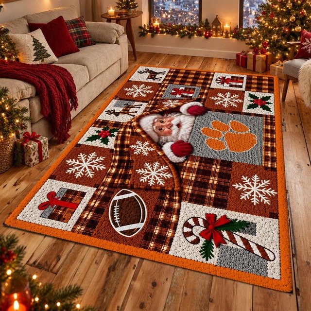 Clemson Tigers NCAA Christmas Quilted Area Rug Clemson Holiday Decor Gift For Family