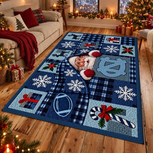North Carolina Tar Heels NCAA Christmas Quilted Area Rug Tar Heels Match Day Decor Gifts