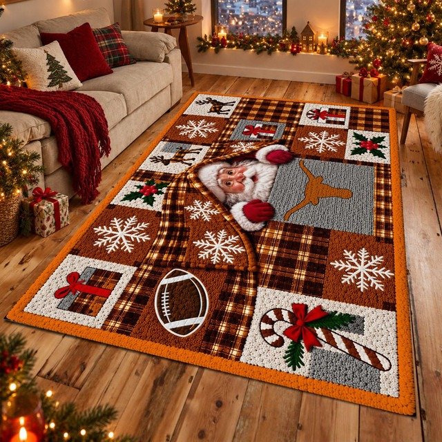Texas Longhorns NCAA Christmas Quilted Area Rug Texas Sports Decor Gift For Family